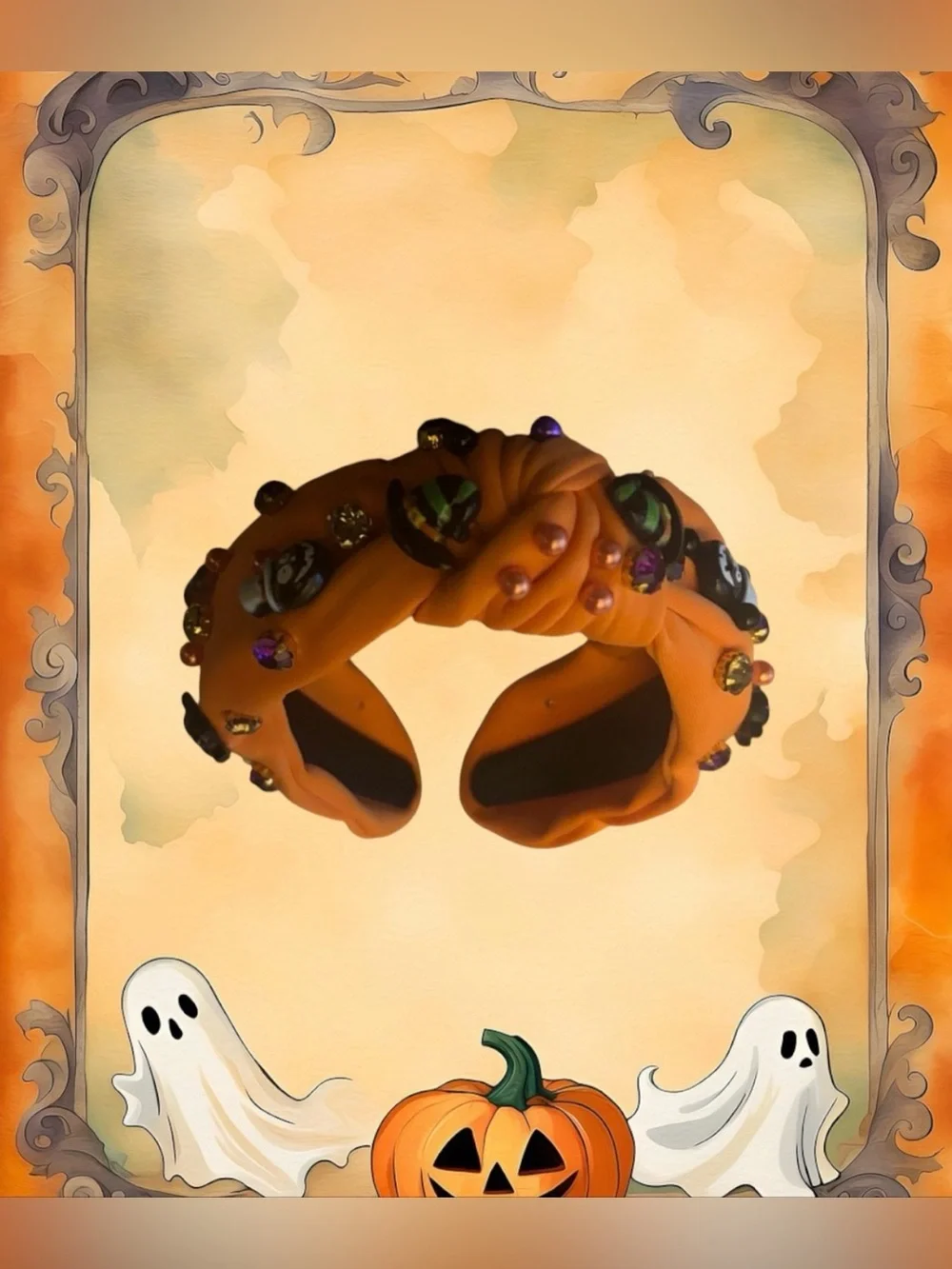 Ivyu Orange Embellished Halloween Headband